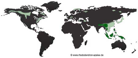 Weltweite nat�rliche Verbreitung von Rhododendren